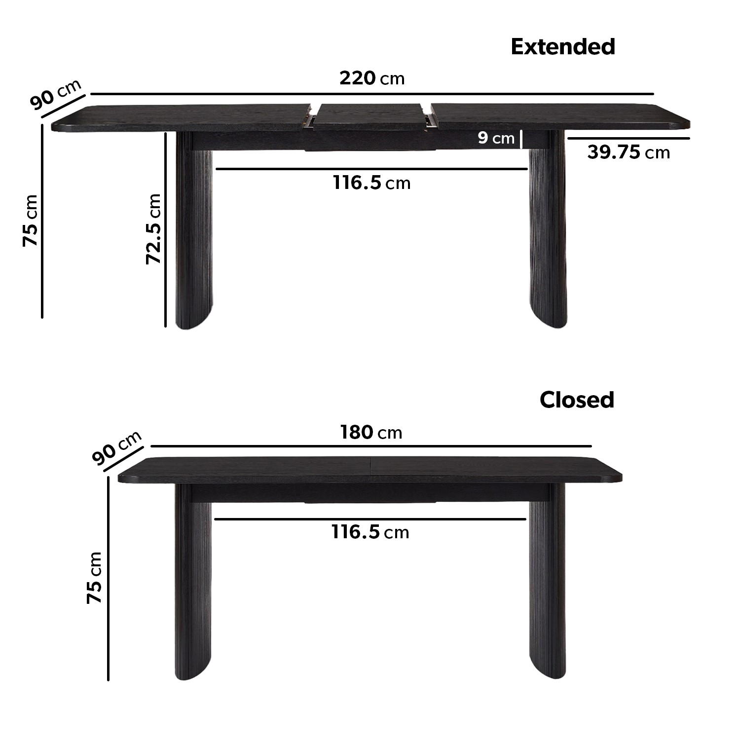 Read more about Large black oak extendable dining table seats 6-8 jarel